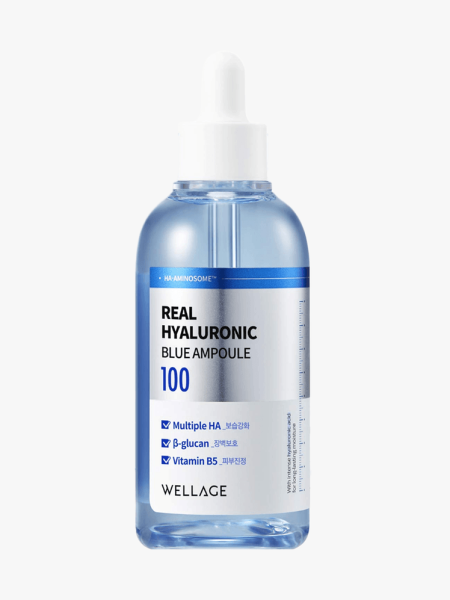 Wellage Real Hyaluronic Blue Ampoule in branded component on a light gray background