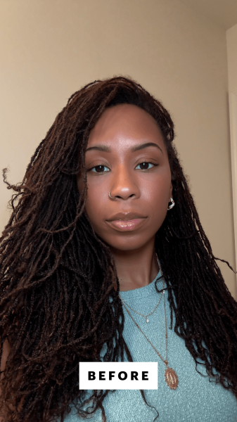 Taylor before using the Kiss Falscara False Eyelash Bond Seal