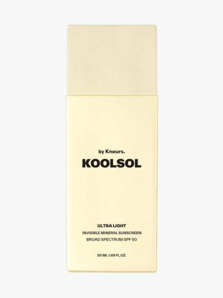 Koolsol by Knours Ultra Light Invisible Mineral Sunscreen SPF 50 in branded component on a light gray background