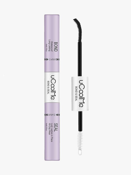 uCoolMe Lash Bond and Seal purple vial of lash glue on light gray background
